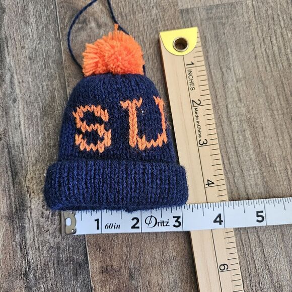 Hand-knitted Syracuse University Beanie CHRISTMAS ornament Blue & Orange. EUC - Picture 4 of 6